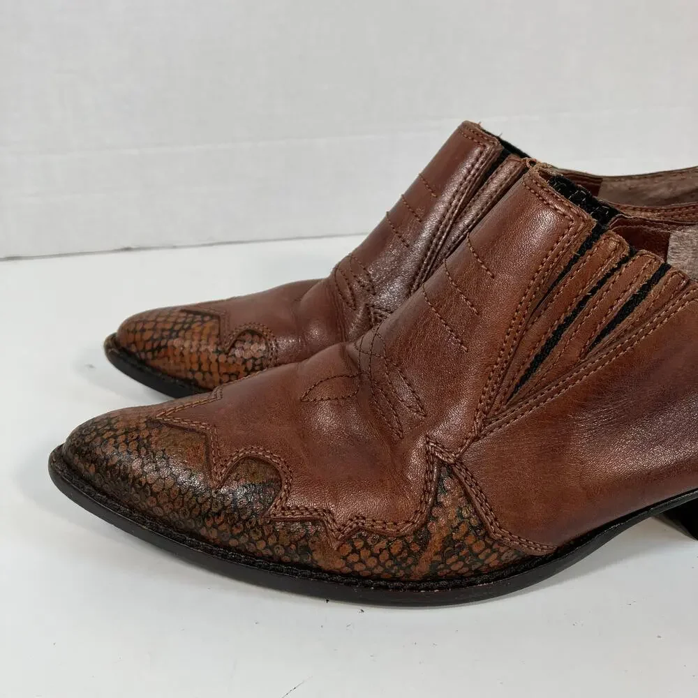Nine West Sz 8.5 Vtg 90s Western Shoes Ankle Boots Pointed Toe Brown Leather